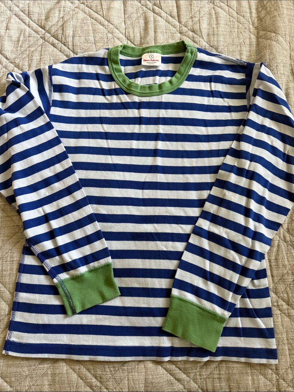 Hanna Anderson Unisex small Striped Long Sleeve pajama set with Green Trim